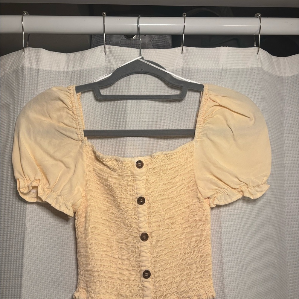 Women's Puff Sleeve Smocked Top - Cream